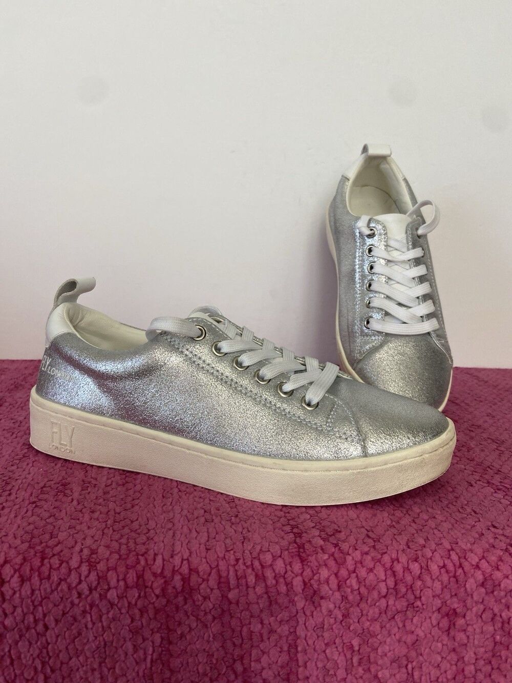 Fly London Maco 833 Leather Sneakers Silver Metallic Size EU 36 US Size 5.5-6